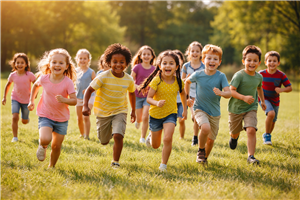 Kids running in teh field