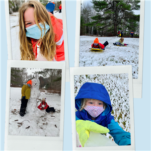 Collage of pictures of kids doing winter activities